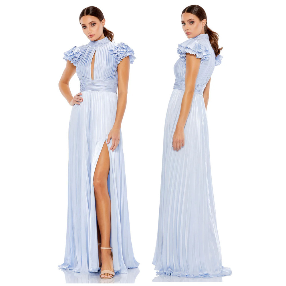 Ieena for Mac Duggal PLEATED KEYHOLE RUFFLED CAP SLEEVE GOWN‎